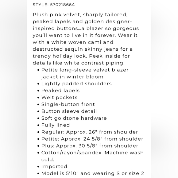 WHBM - Pink Velvety Blazer Jacket - US Women's Size 4 - White House Black Market - Picture 13 of 13